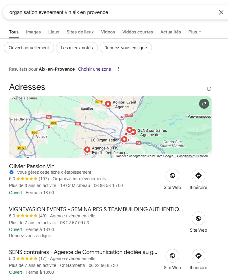 Résultat recheche google my business